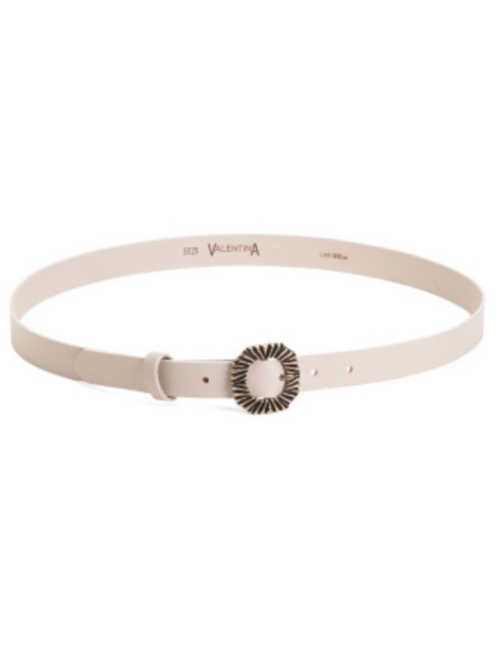 Valentina Ivory Milk Genuine Leather Rayed Brass Tone Buckle Belt